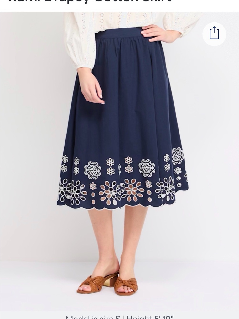 41 Hawthorn Navy Embroidered Cotton Midi Skirt